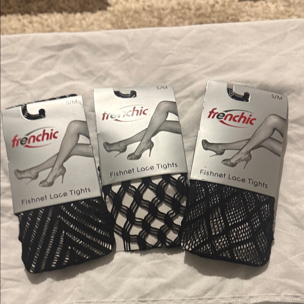 Frenchi Black and White Fishnet Lace Tights